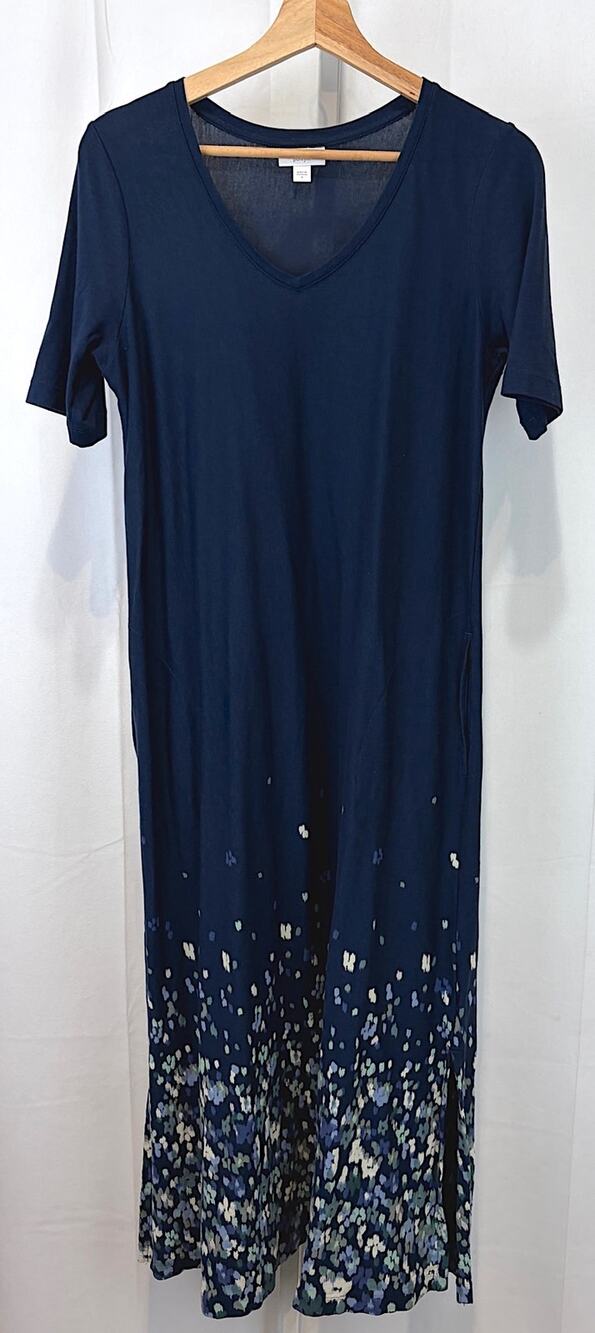 J. JILL PureJill Floral Border Print Maxi Dress Pockets Cotton Modal Navy Blue S